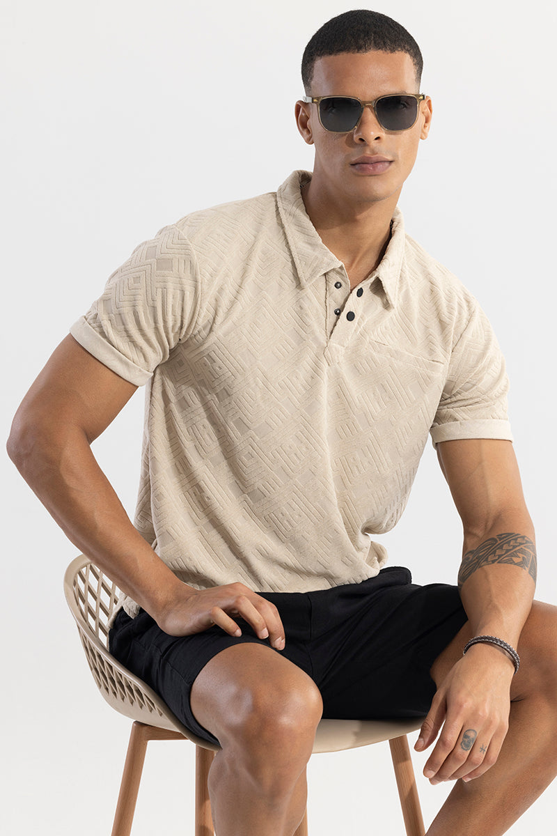 Square Space Cream Polo T-Shirt