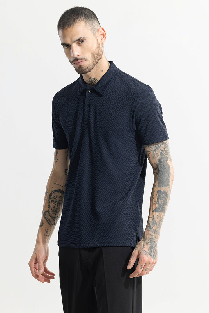 Triline Knit Navy Polo T-Shirt