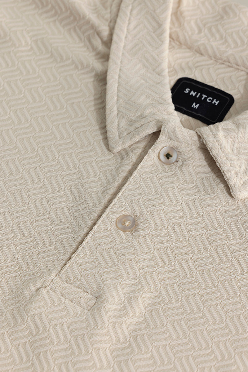 Triline Knit Cream Polo T-Shirt