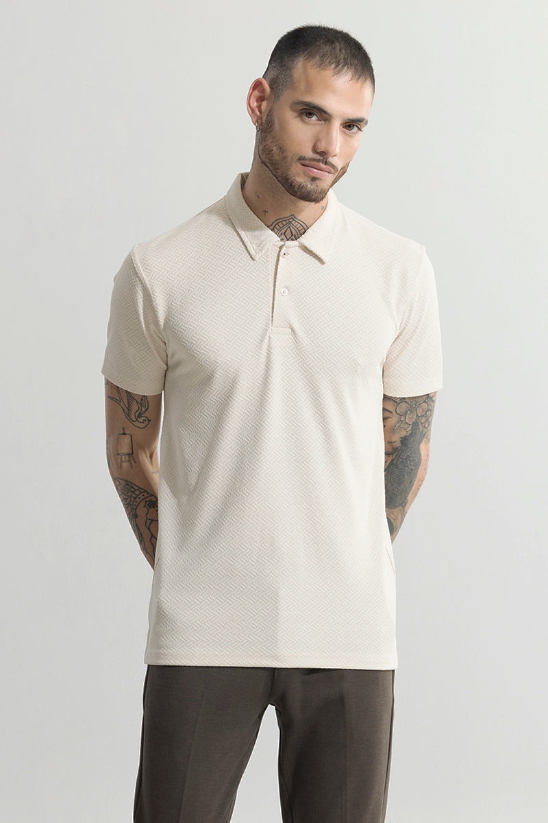 Buy Men's Triline Knit Cream Polo T-Shirt Online | SNITCH