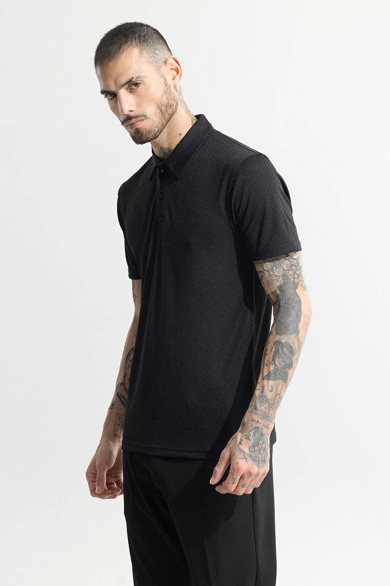 Triline Knit Black Polo T-Shirt