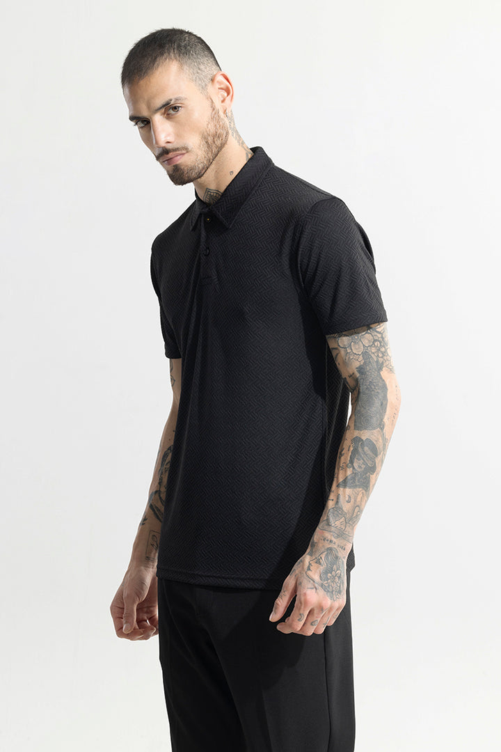 Triline Knit Black Polo T-Shirt