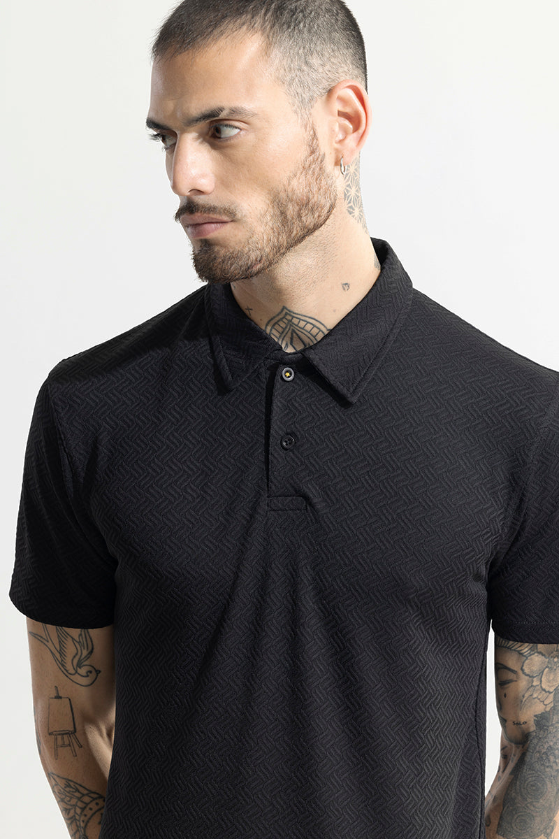 Triline Knit Black Polo T-Shirt