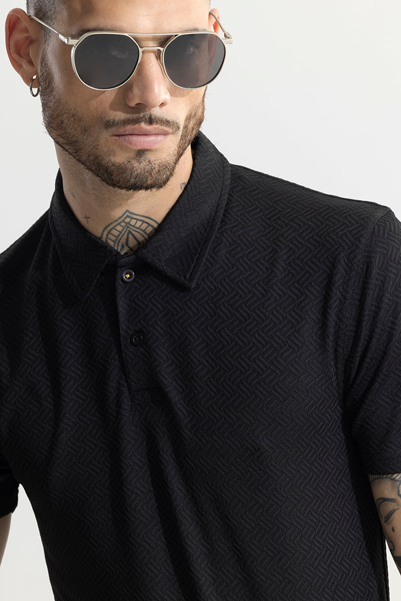 Triline Knit Black Polo T-Shirt