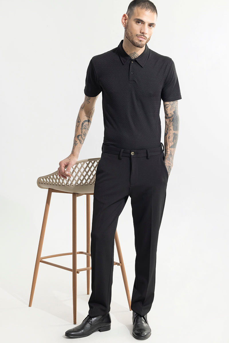 Triline Knit Black Polo T-Shirt