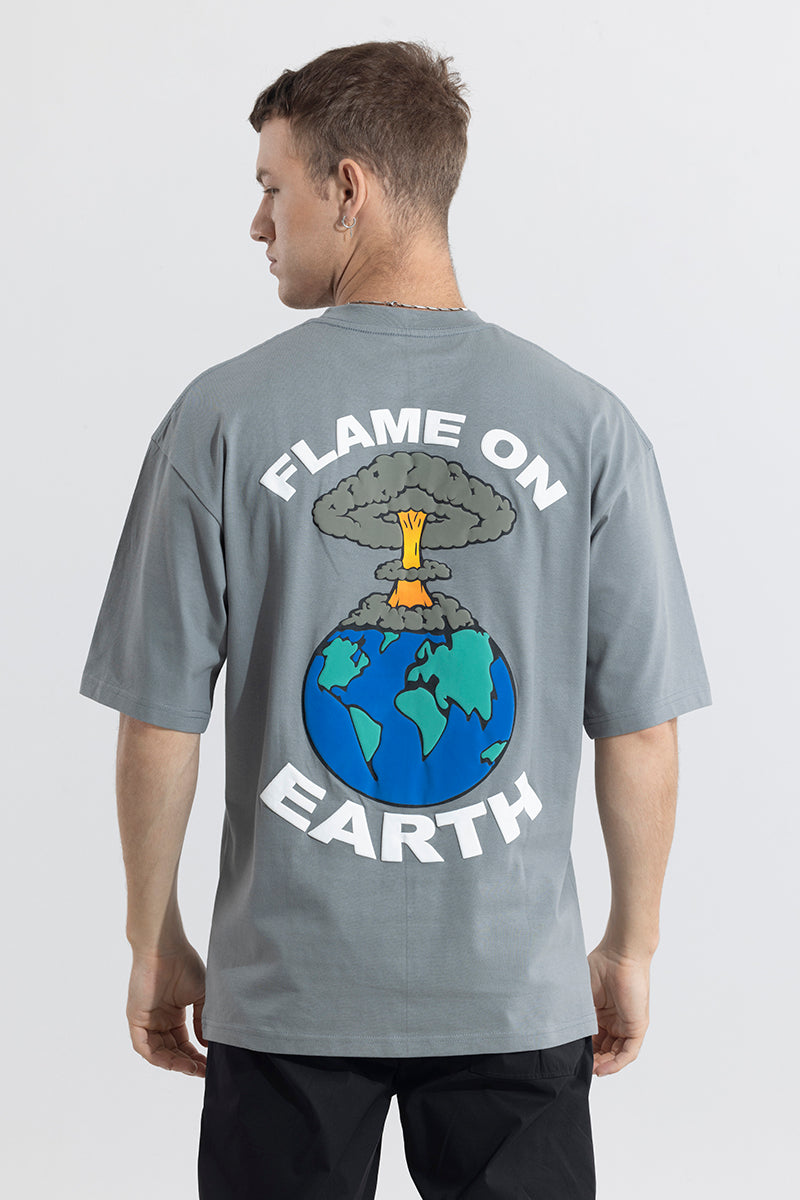 Flame On Earth Grey Oversized T-Shirt