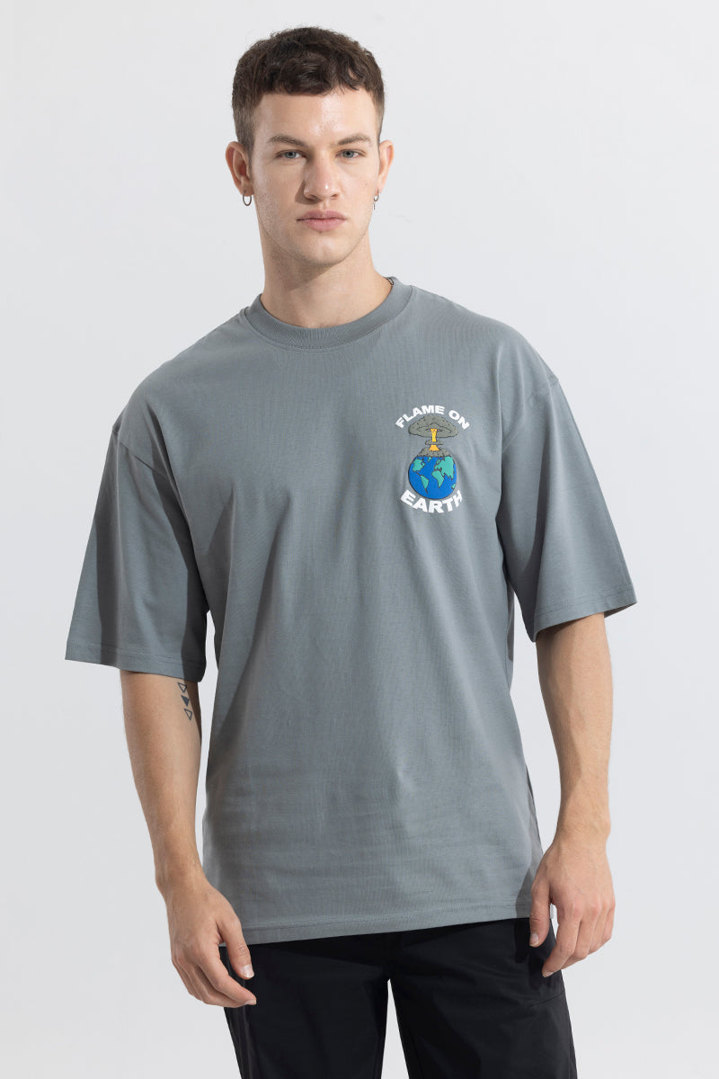 Flame On Earth Grey Oversized T-Shirt