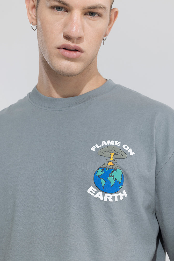 Flame On Earth Grey Oversized T-Shirt