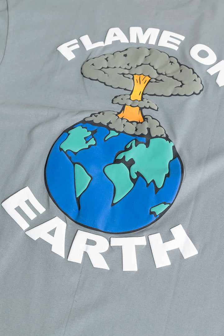 Flame On Earth Grey Oversized T-Shirt