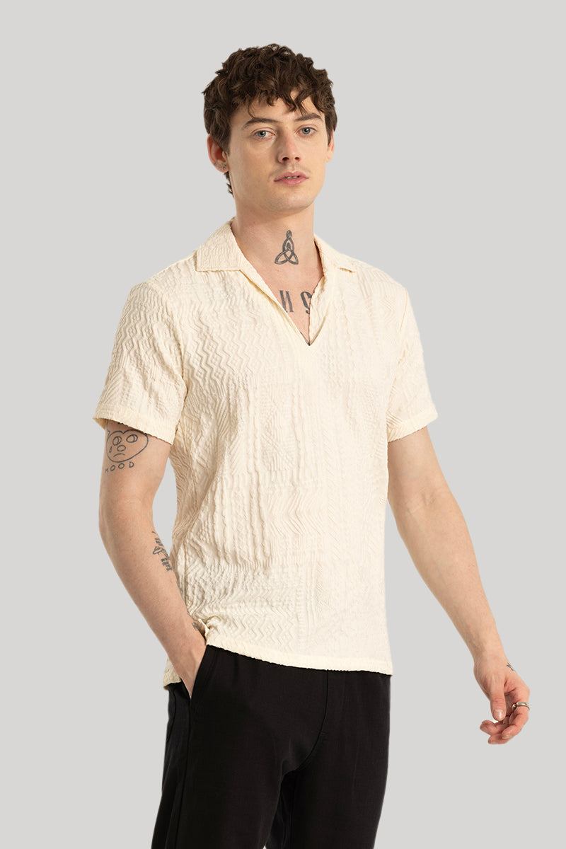 Jelle Cream Geometric Polo T-Shirt