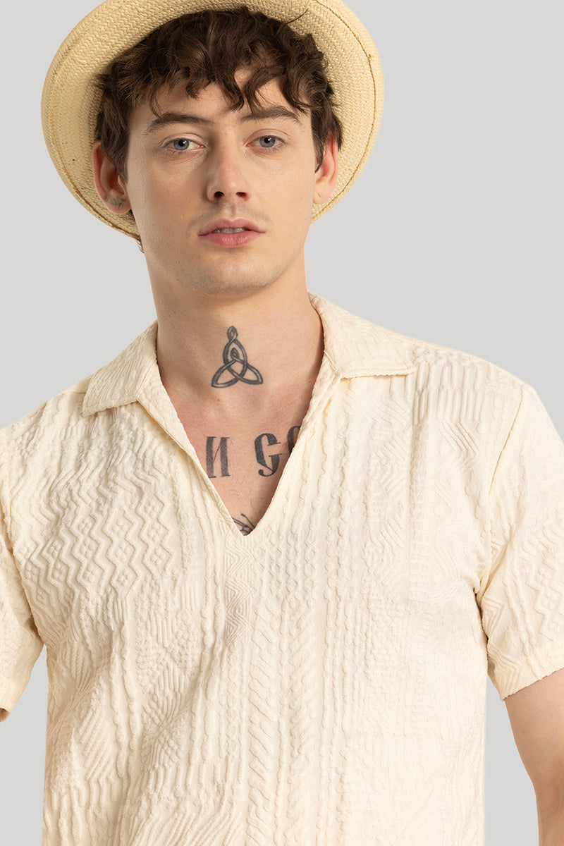 Jelle Cream Geometric Polo T-Shirt