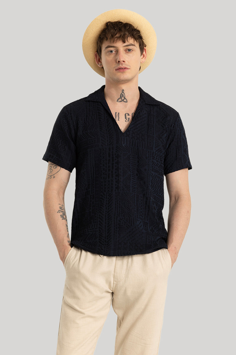 Jelle Navy Geometric Polo T-Shirt