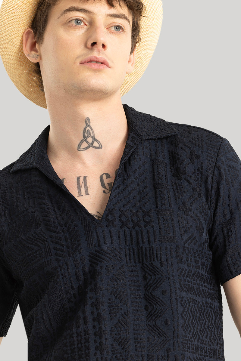 Jelle Navy Geometric Polo T-Shirt