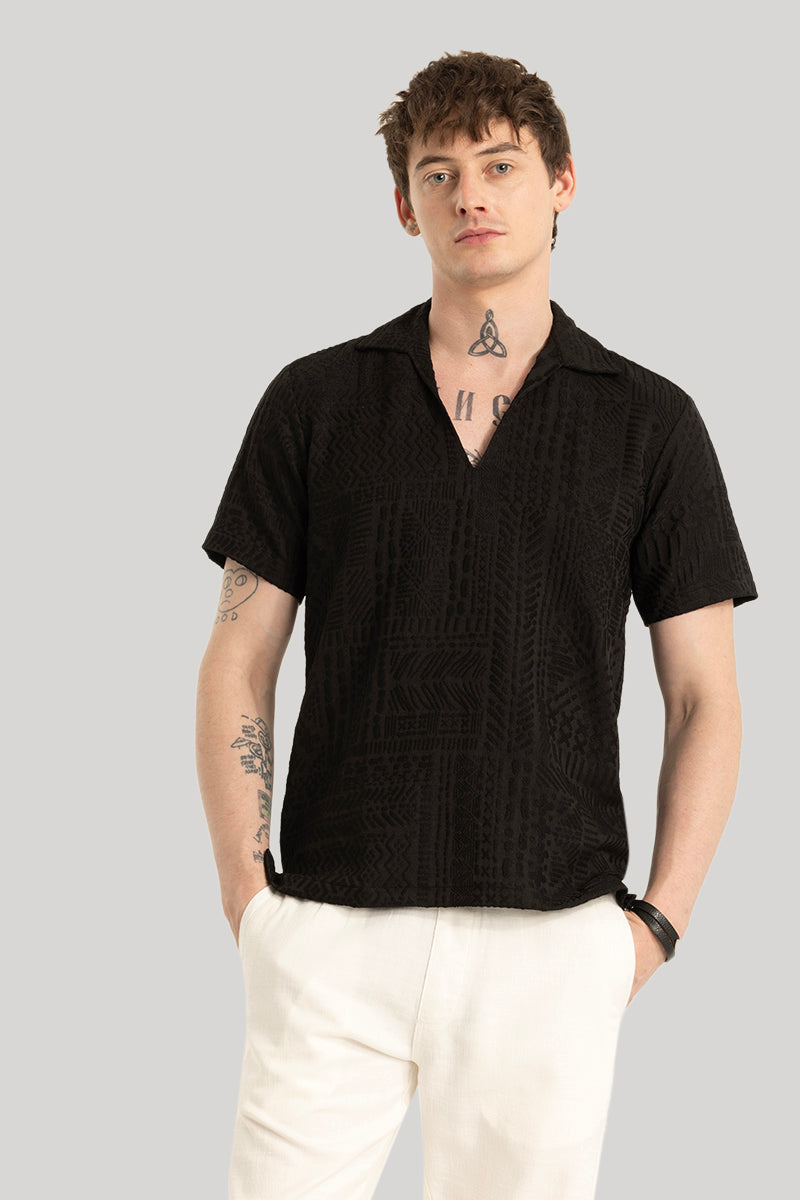 Jelle Black Geometric Polo T-Shirt