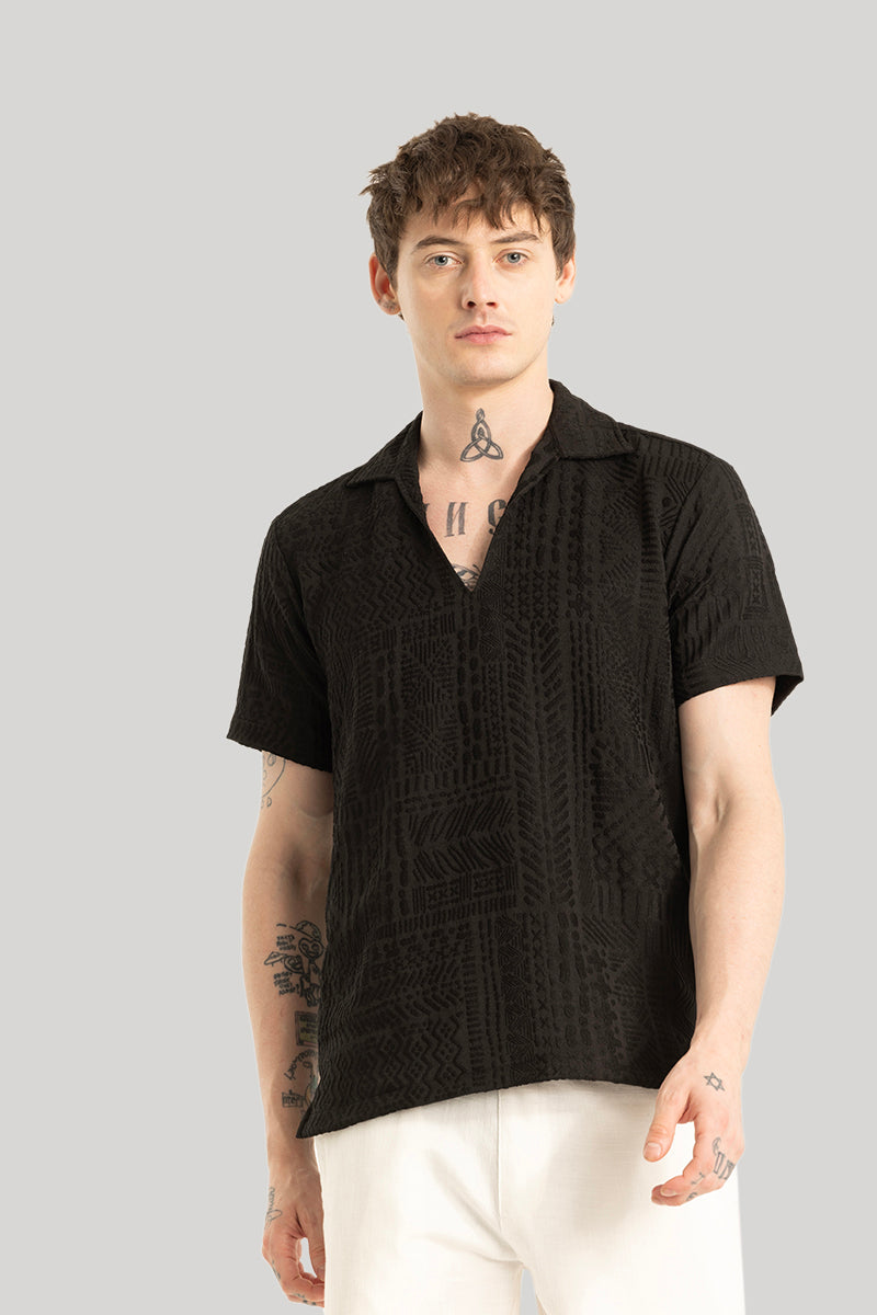 Jelle Black Geometric Polo T-Shirt