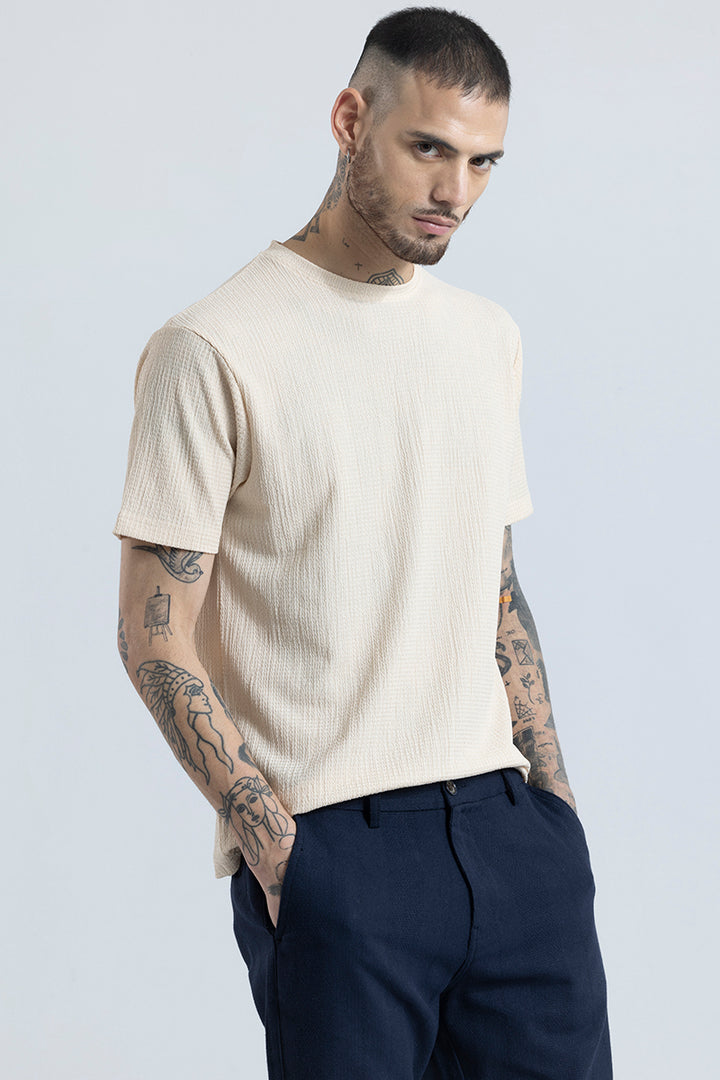 Tactile Beige Textured T-Shirt