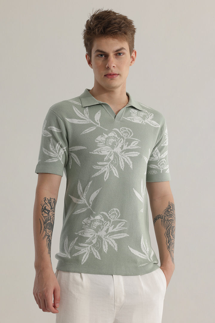 Florazure Green Floral Polo T-Shirt