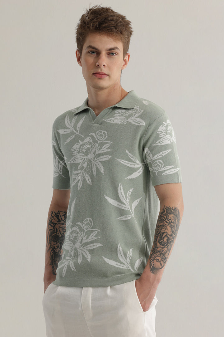 Florazure Green Floral Polo T-Shirt