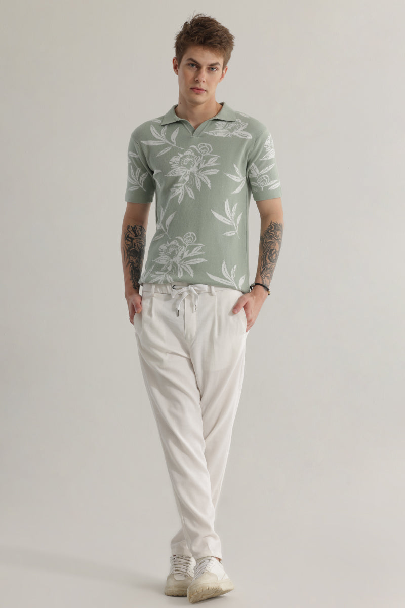 Florazure Green Floral Polo T-Shirt