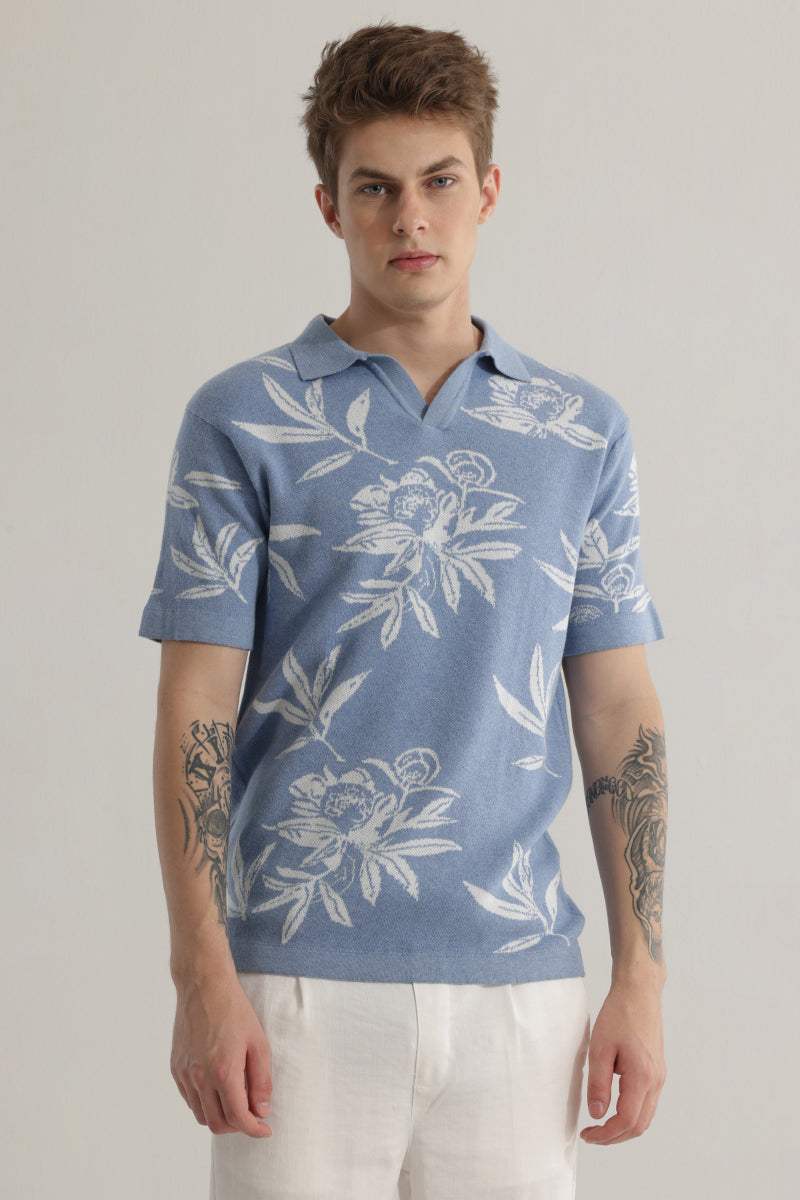 Florazure Blue Floral Polo T-shirt