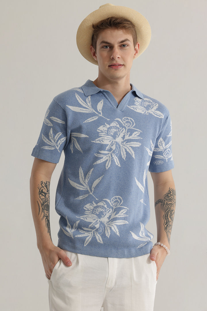 Florazure Blue Floral Polo T-shirt