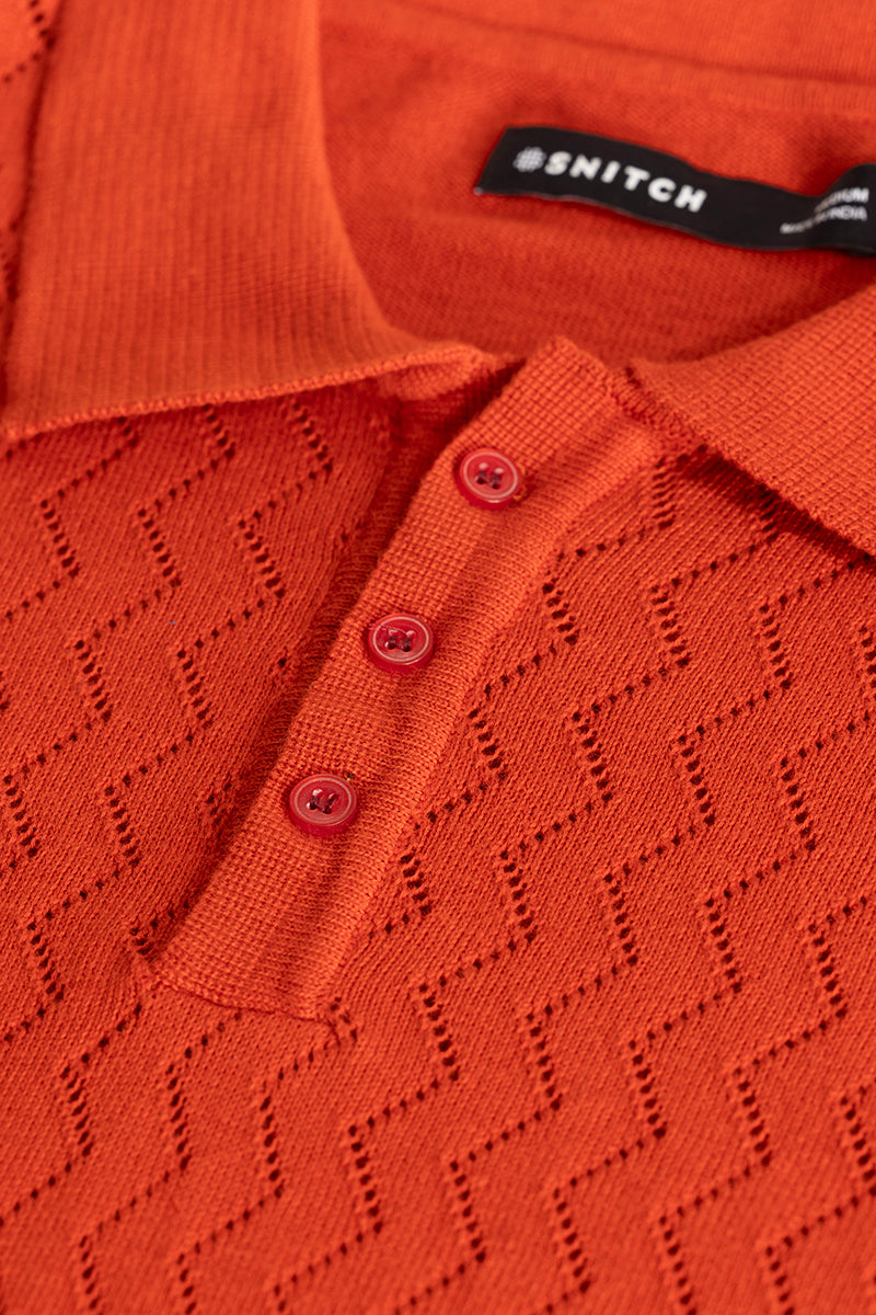 Orange Knitted Polo T-Shirt