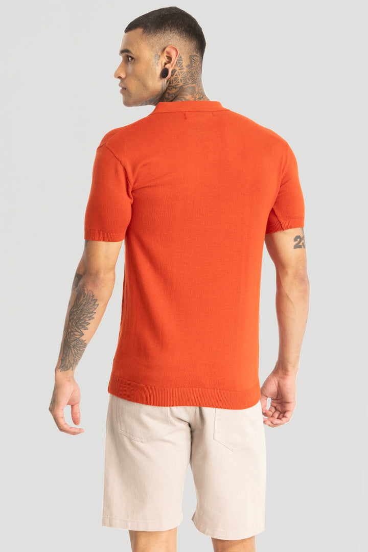 Orange Knitted Polo T-Shirt