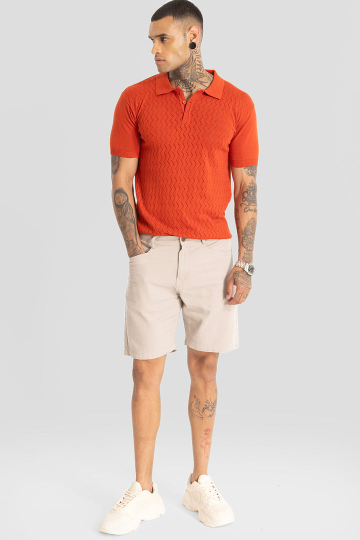 Orange Knitted Polo T-Shirt