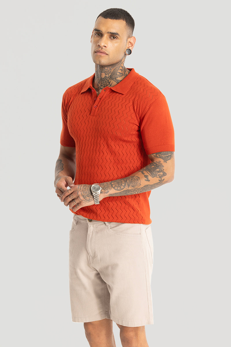 Orange Knitted Polo T-Shirt