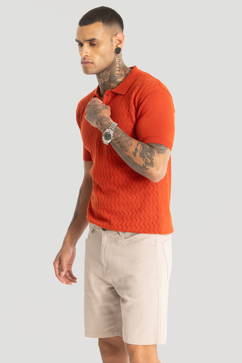 Orange Knitted Polo T-Shirt