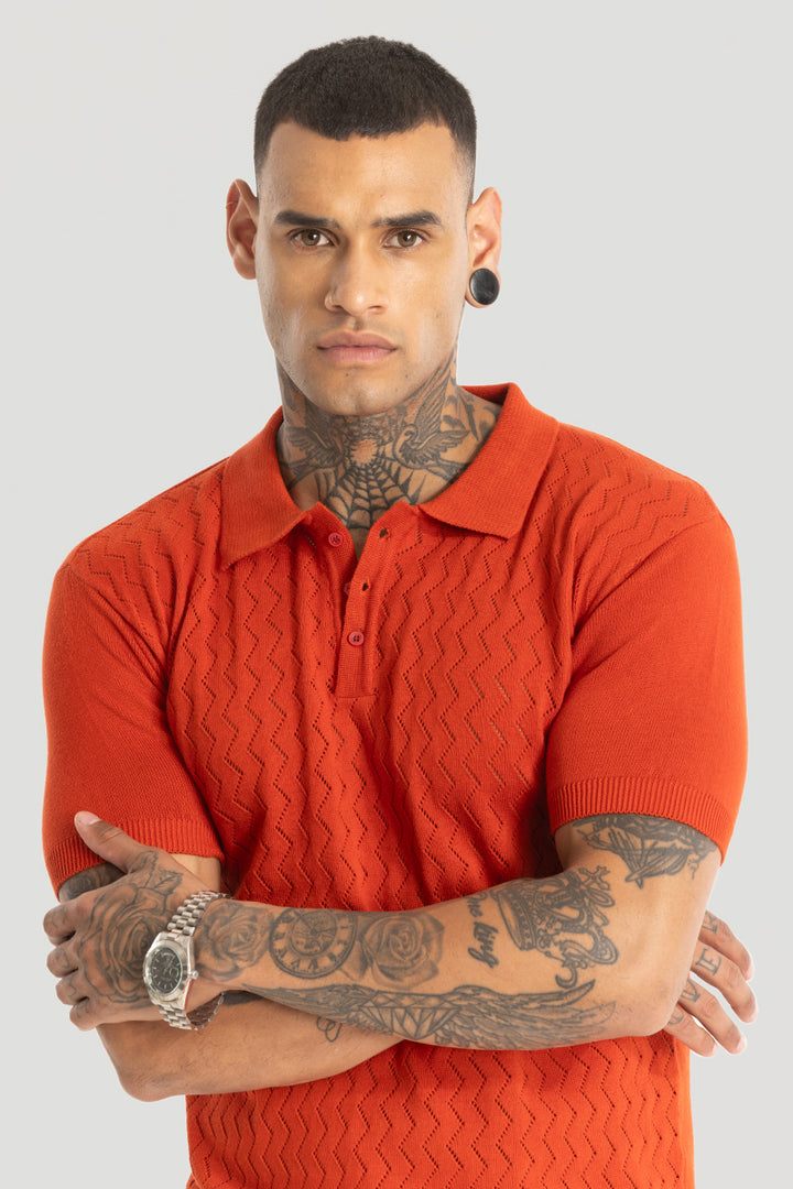 Orange Knitted Polo T-Shirt