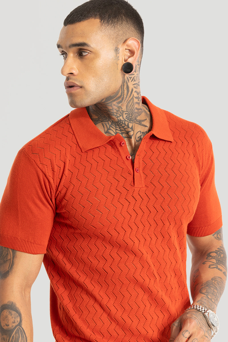 Orange Knitted Polo T-Shirt