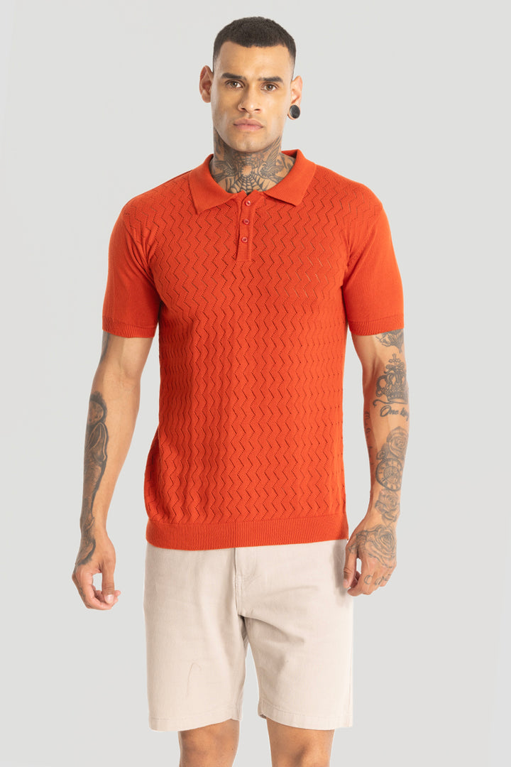 Orange Knitted Polo T-Shirt