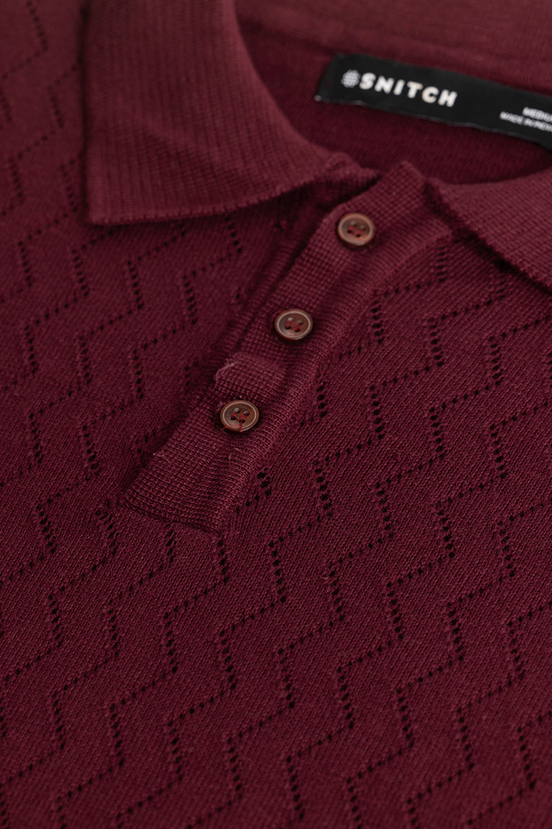 Maroon Knitted Polo T-Shirt