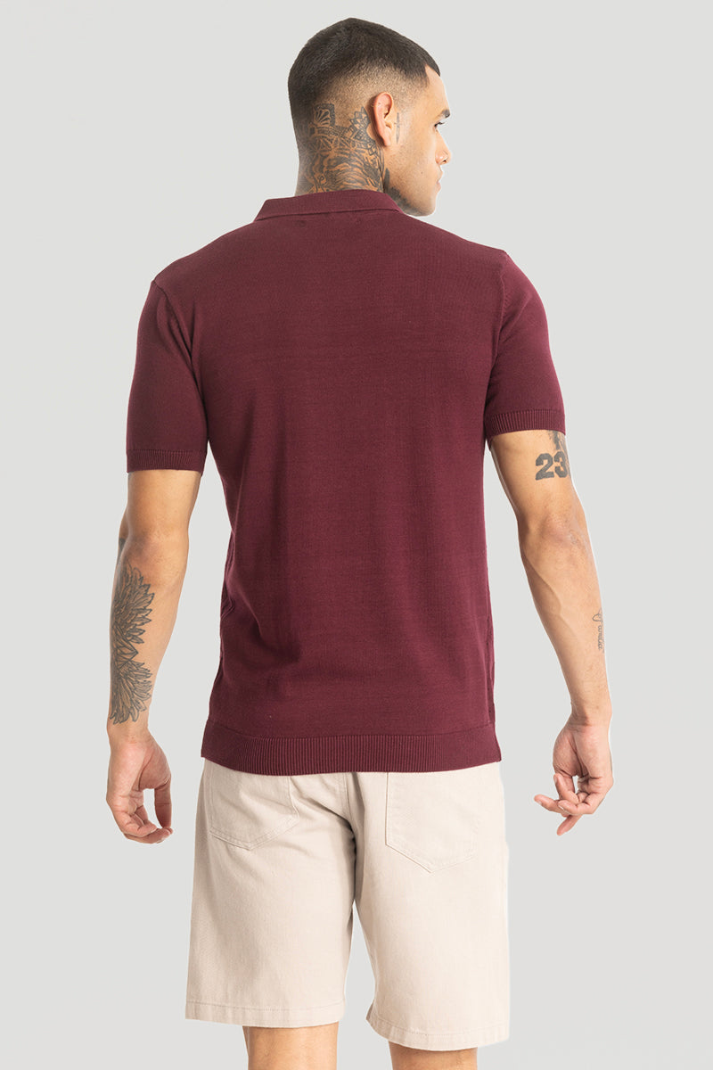 Maroon Knitted Polo T-Shirt