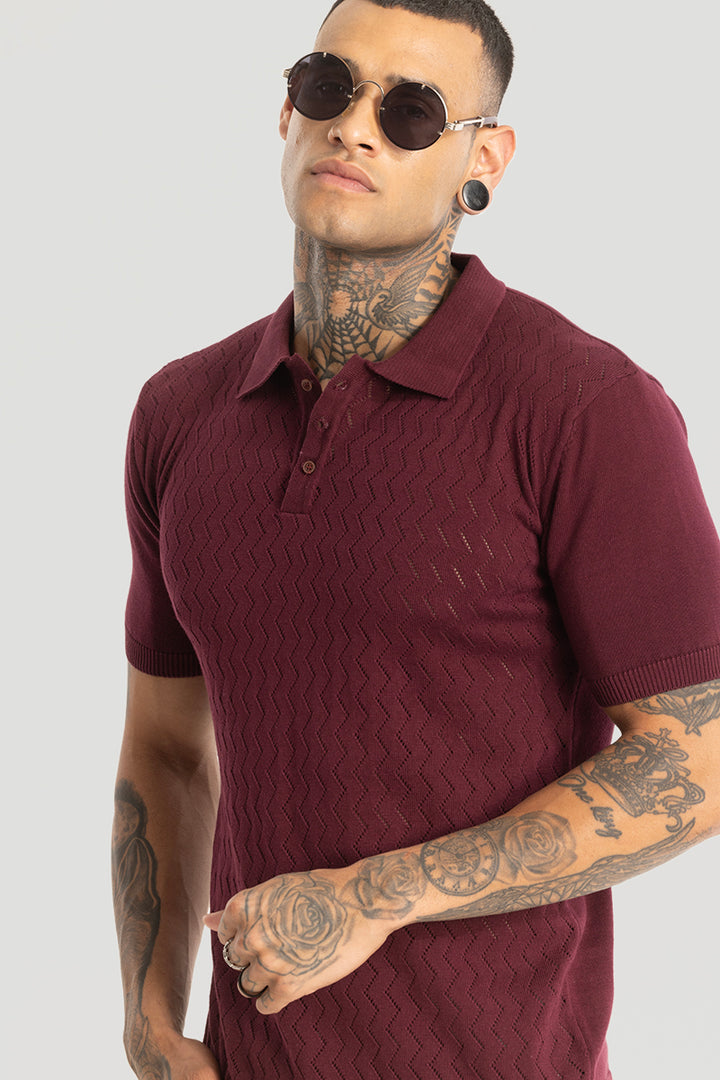 Maroon Knitted Polo T-Shirt