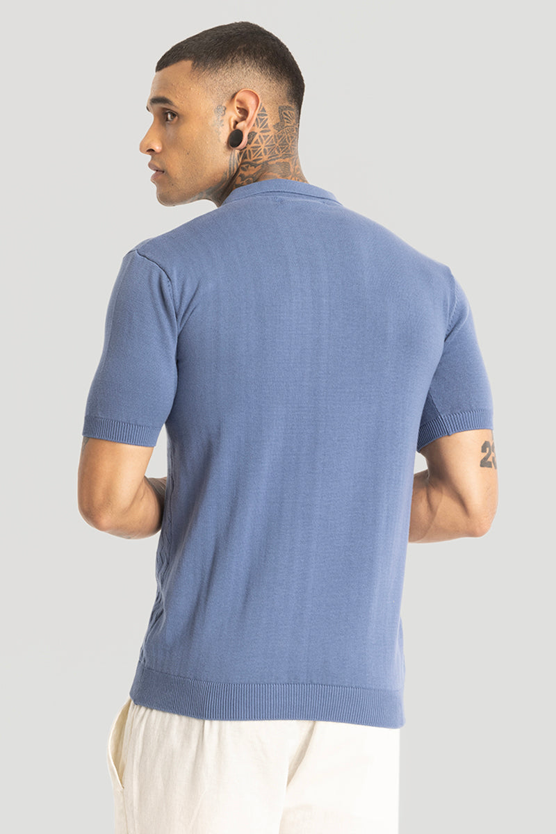 Blue Knitted Polo T-Shirt