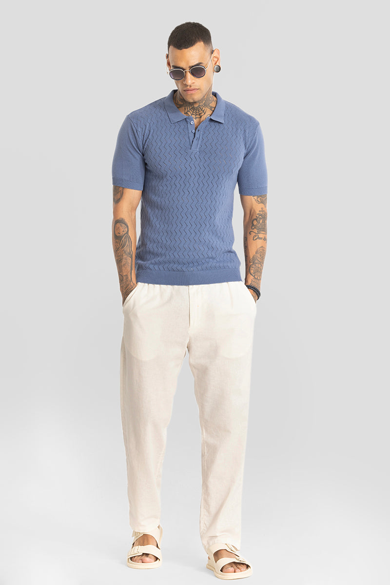 Blue Knitted Polo T-Shirt