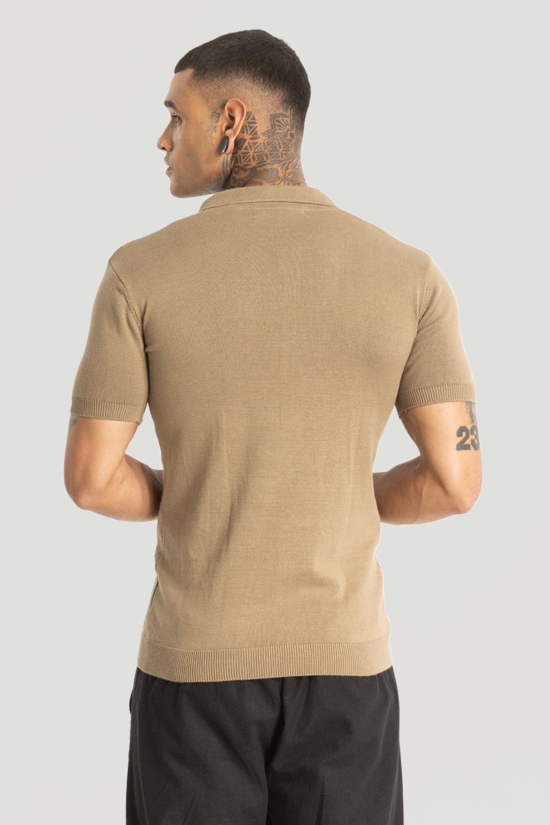 Beige Knitted Polo T-Shirt