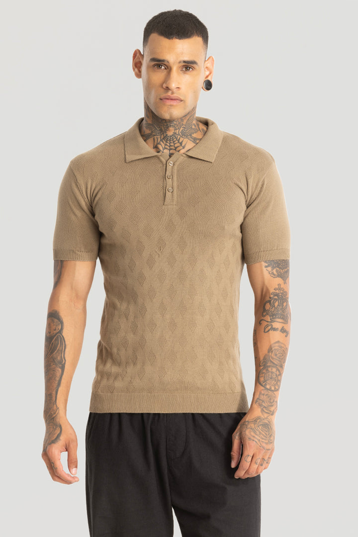 Beige Knitted Polo T-Shirt