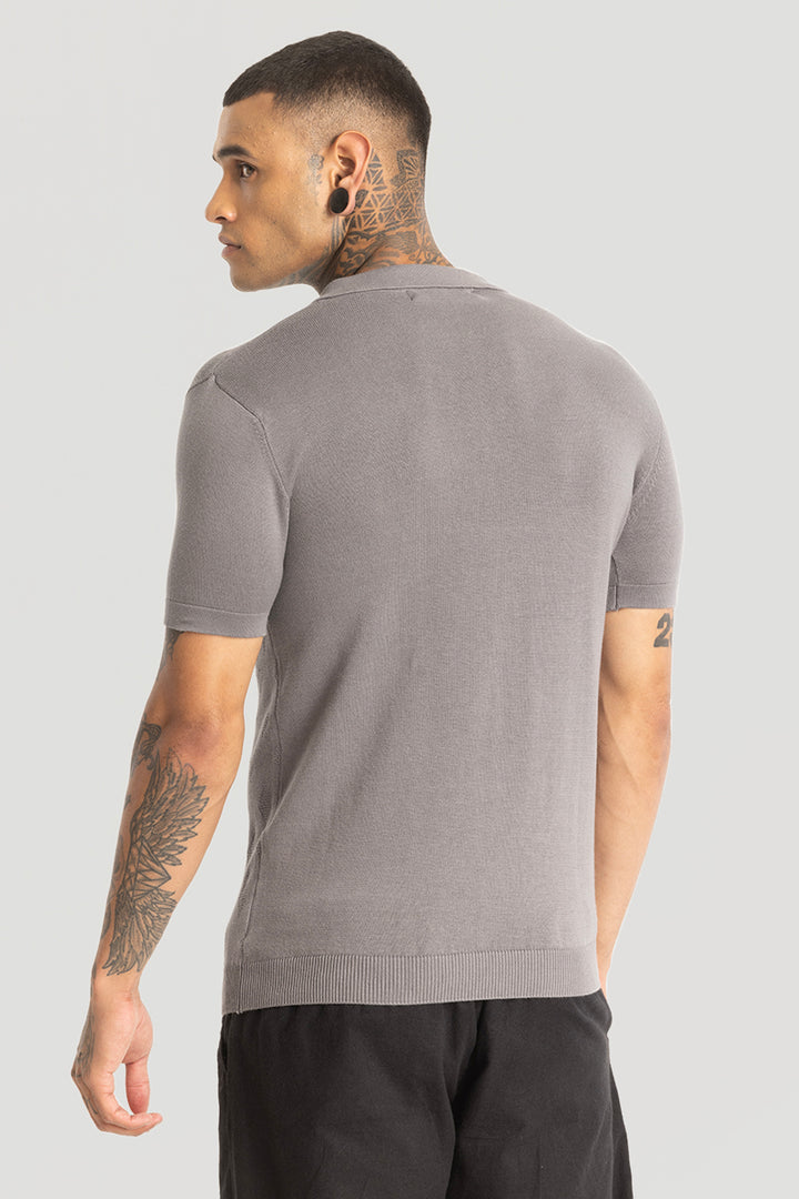 Grey Knitted Polo T-Shirt