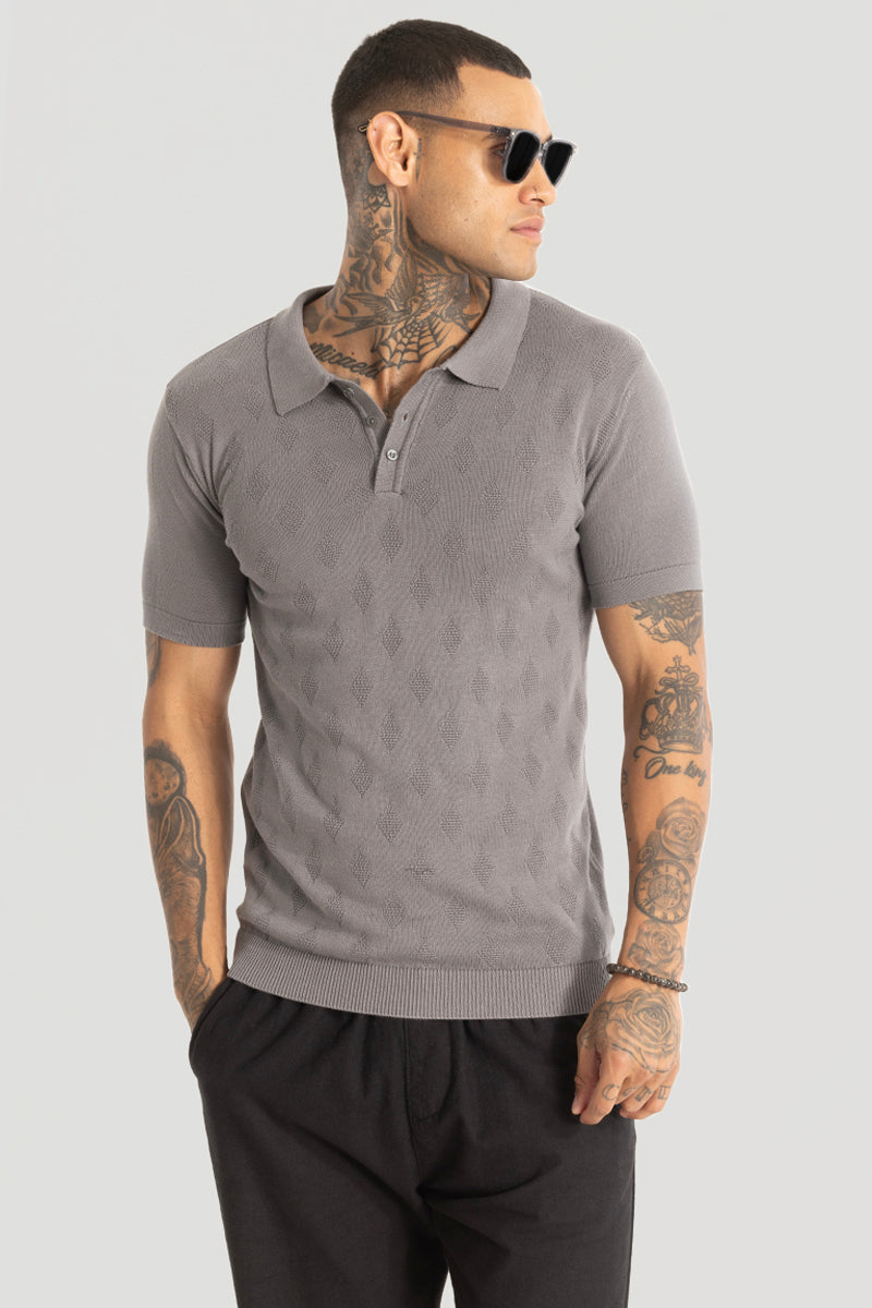 Grey Knitted Polo T-Shirt