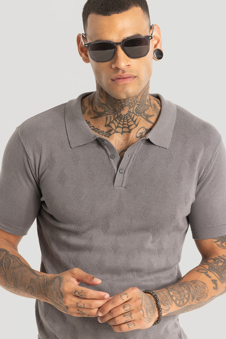 Grey Knitted Polo T-Shirt