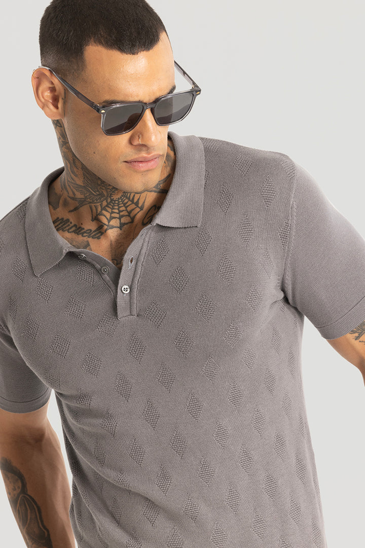 Grey Knitted Polo T-Shirt