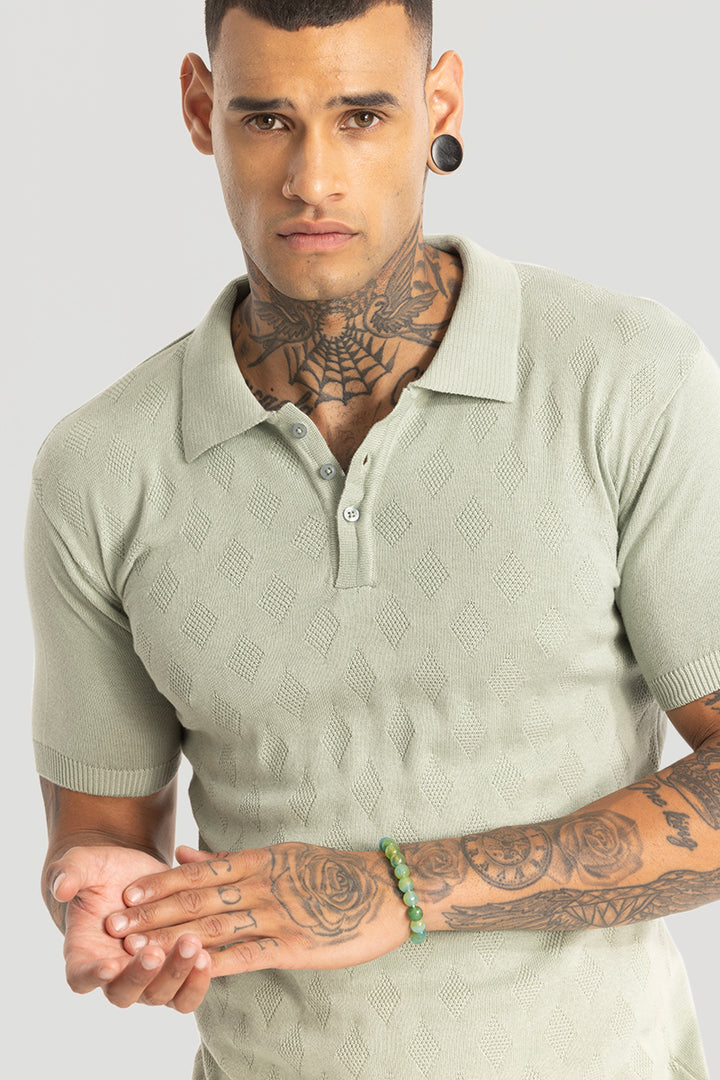 Light Green Knitted Polo T-Shirt