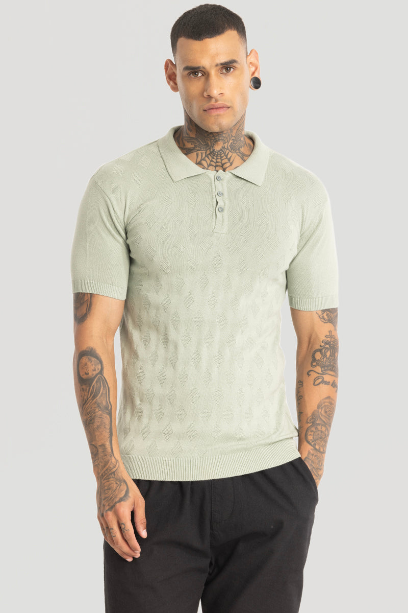 Light Green Knitted Polo T-Shirt