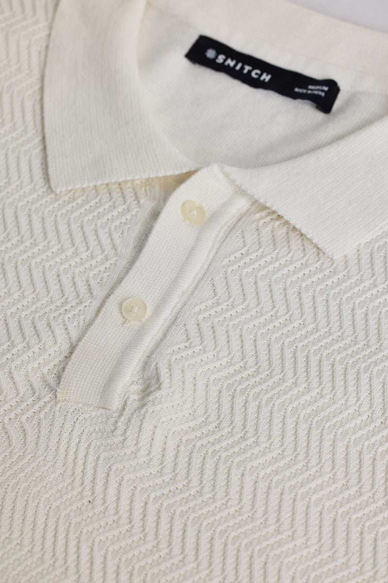 Off White Knitted Polo T-Shirt