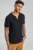 Black Zipper Knitted Polo T-Shirt