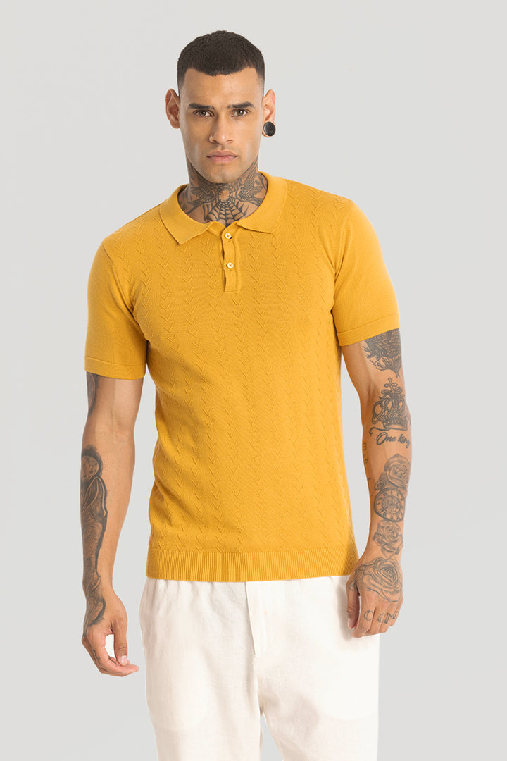 Yellow Knitted Polo T-Shirt