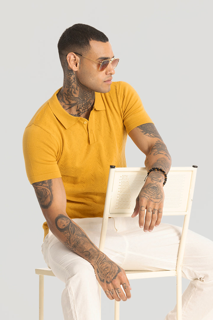 Yellow Knitted Polo T-Shirt